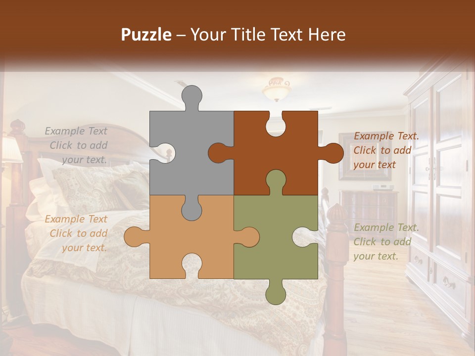 A Bedroom With A Large Bed And A Wooden Dresser PowerPoint Template