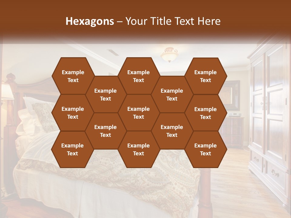 A Bedroom With A Large Bed And A Wooden Dresser PowerPoint Template