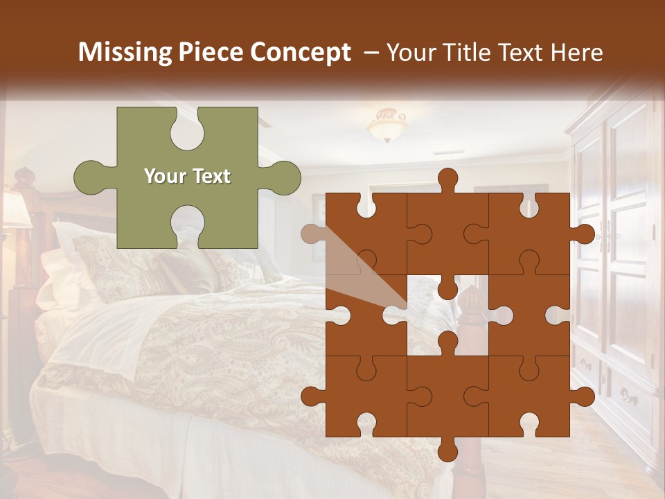 A Bedroom With A Large Bed And A Wooden Dresser PowerPoint Template