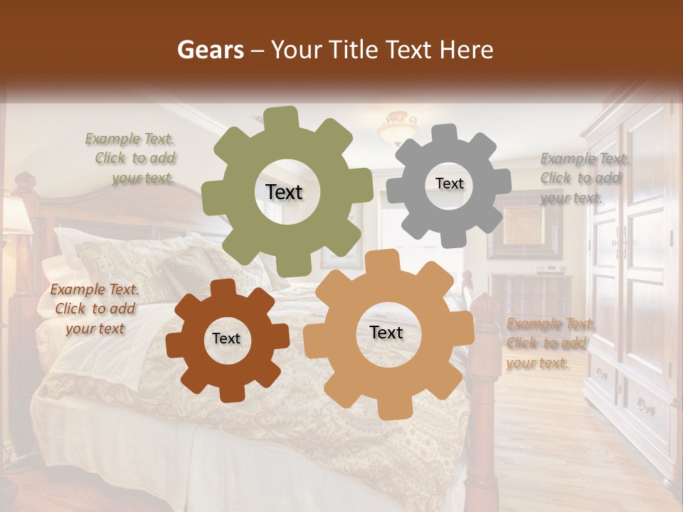 A Bedroom With A Large Bed And A Wooden Dresser PowerPoint Template