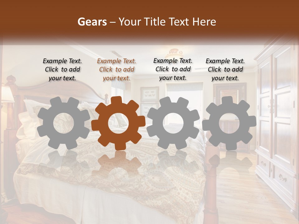 A Bedroom With A Large Bed And A Wooden Dresser PowerPoint Template