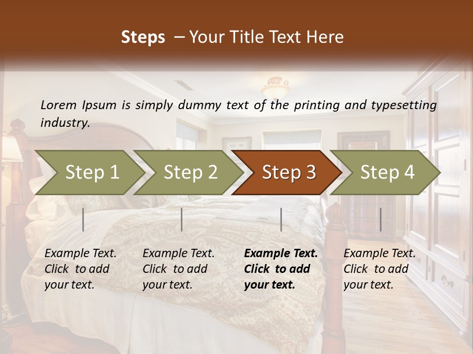 A Bedroom With A Large Bed And A Wooden Dresser PowerPoint Template
