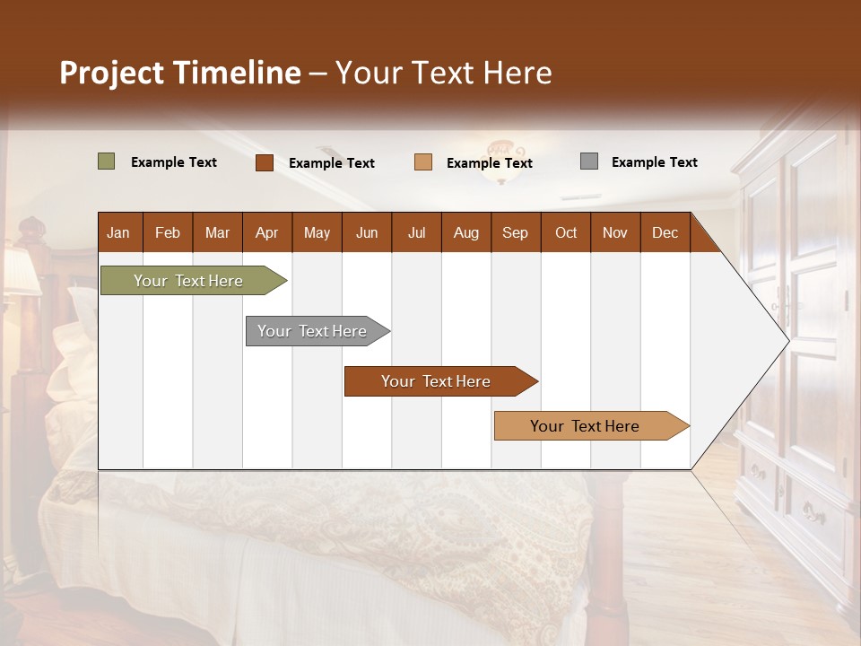 A Bedroom With A Large Bed And A Wooden Dresser PowerPoint Template