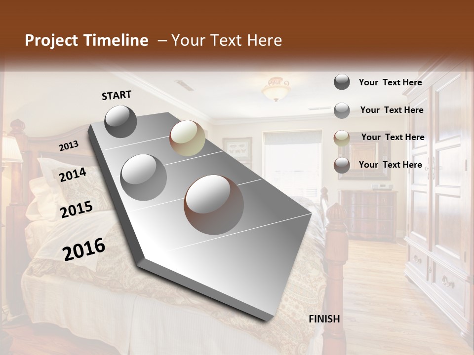 A Bedroom With A Large Bed And A Wooden Dresser PowerPoint Template