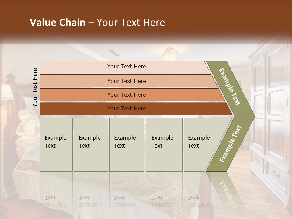 A Bedroom With A Large Bed And A Wooden Dresser PowerPoint Template