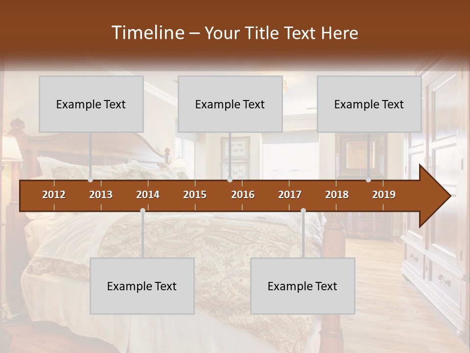 A Bedroom With A Large Bed And A Wooden Dresser PowerPoint Template
