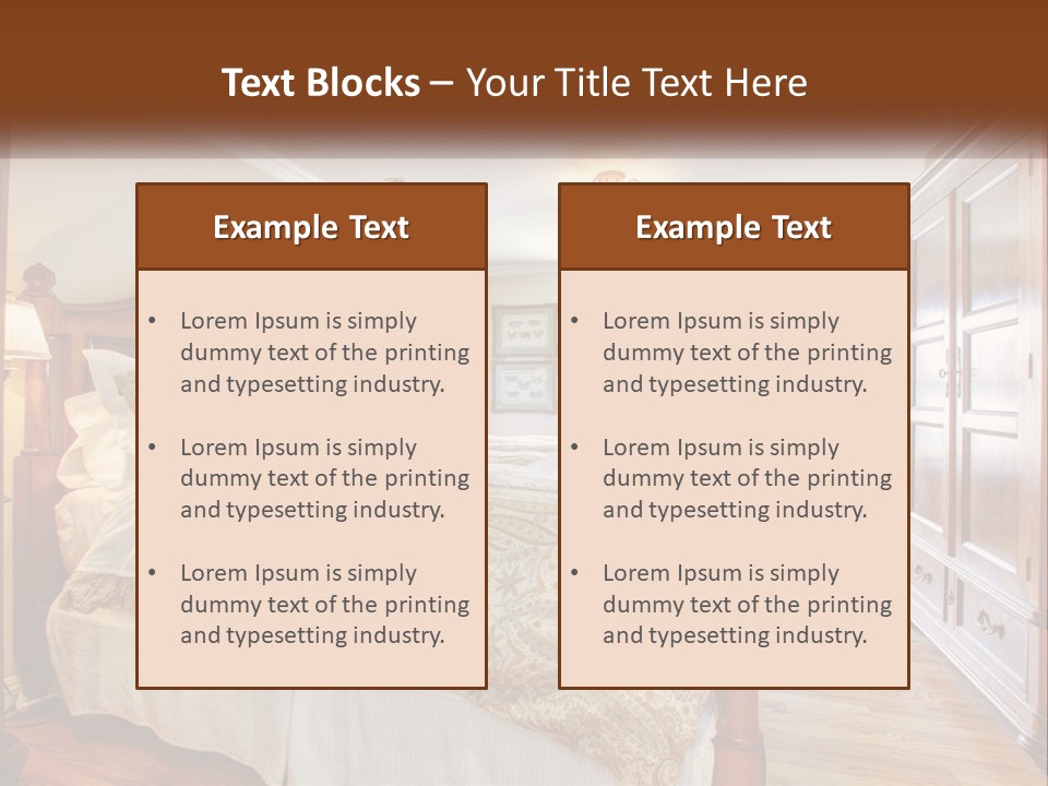 A Bedroom With A Large Bed And A Wooden Dresser PowerPoint Template
