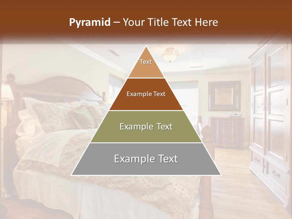 A Bedroom With A Large Bed And A Wooden Dresser PowerPoint Template