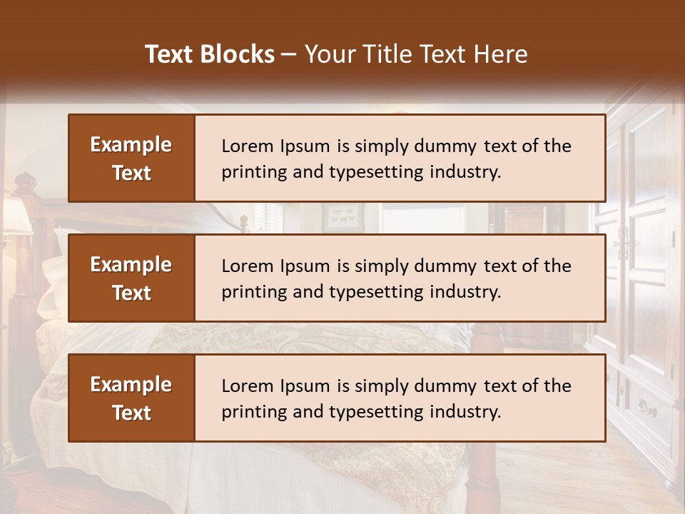A Bedroom With A Large Bed And A Wooden Dresser PowerPoint Template