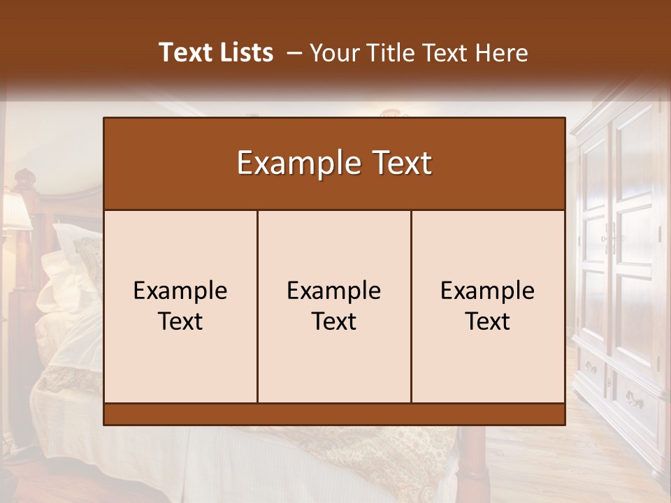 A Bedroom With A Large Bed And A Wooden Dresser PowerPoint Template