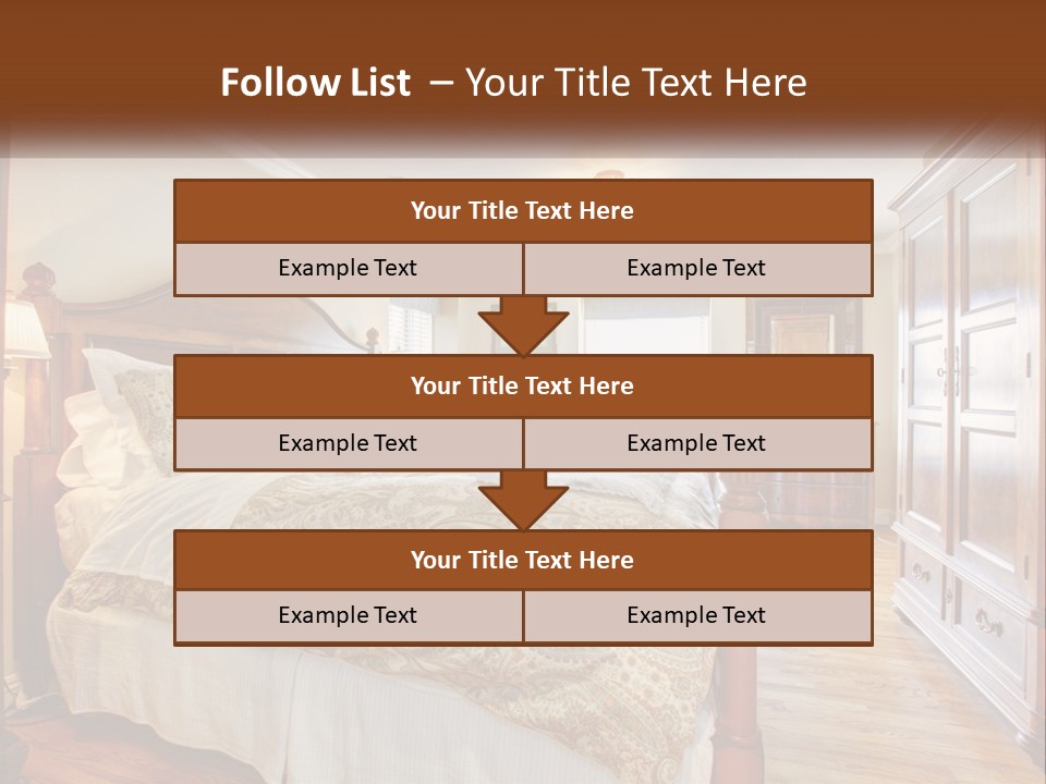 A Bedroom With A Large Bed And A Wooden Dresser PowerPoint Template