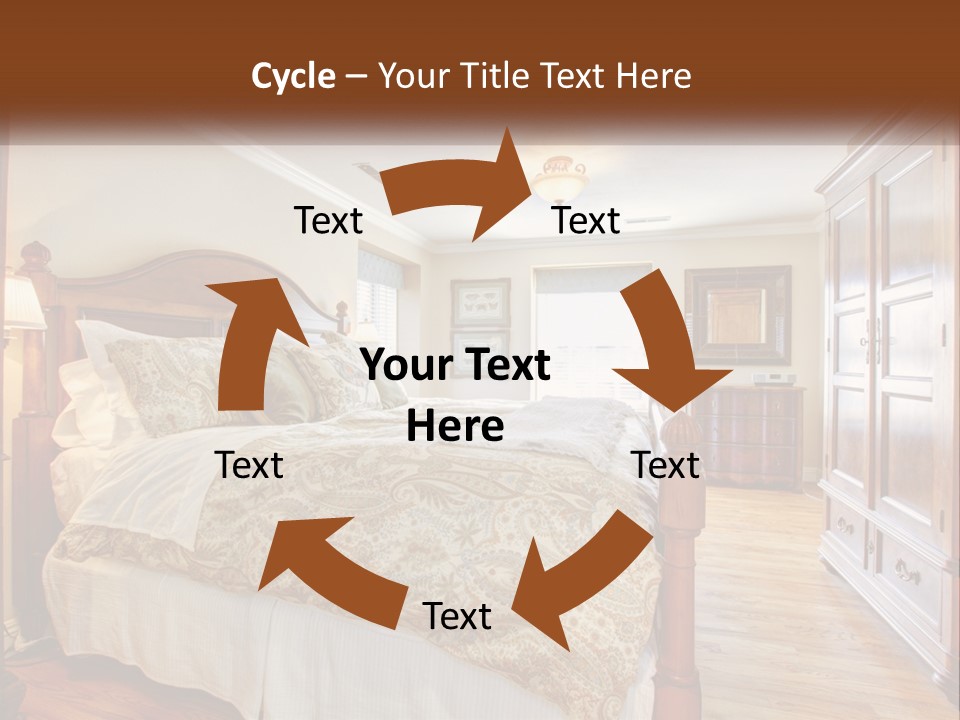 A Bedroom With A Large Bed And A Wooden Dresser PowerPoint Template