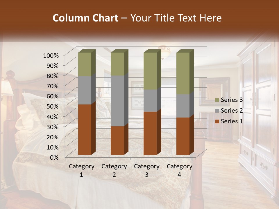 A Bedroom With A Large Bed And A Wooden Dresser PowerPoint Template