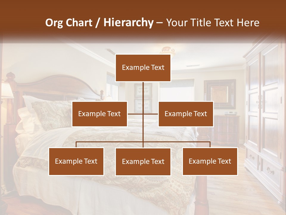 A Bedroom With A Large Bed And A Wooden Dresser PowerPoint Template