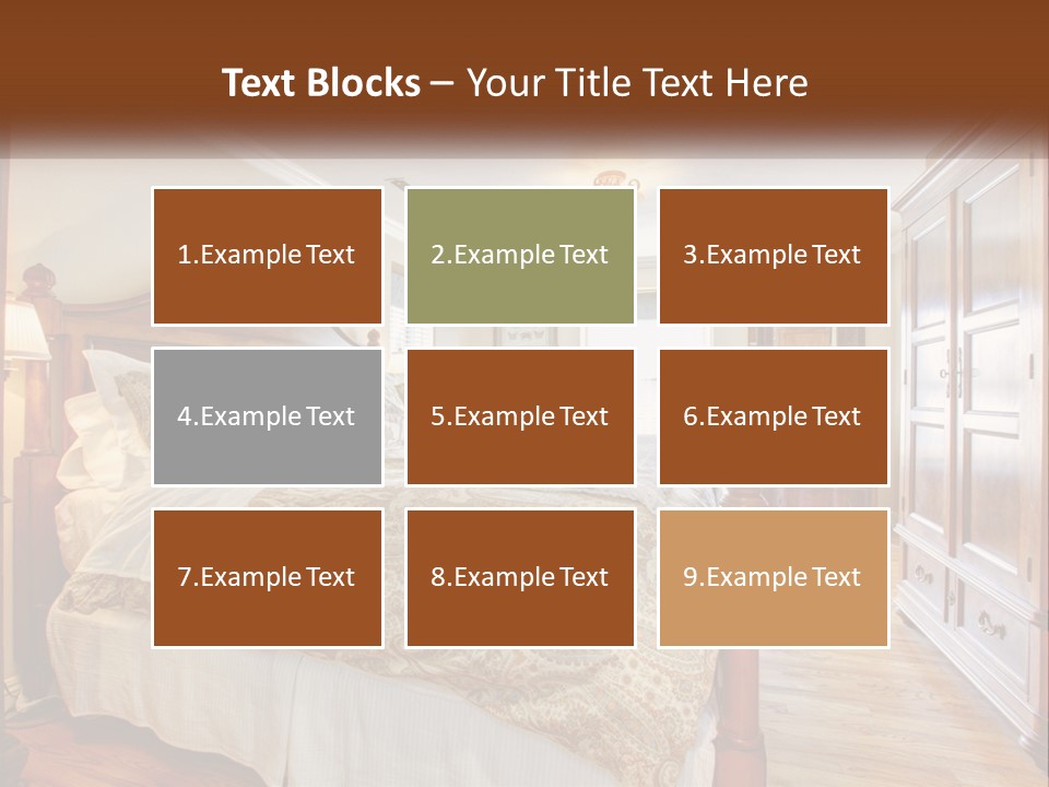 A Bedroom With A Large Bed And A Wooden Dresser PowerPoint Template