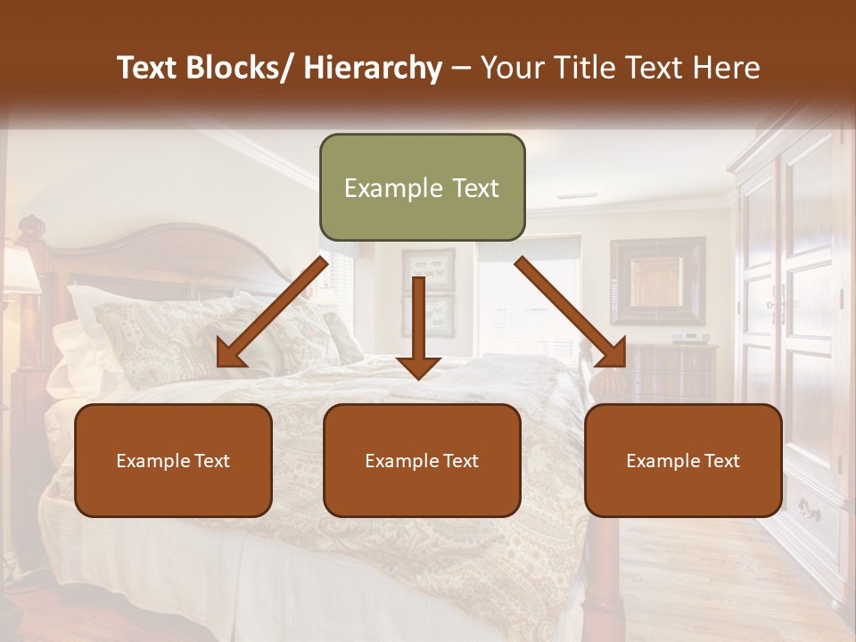 A Bedroom With A Large Bed And A Wooden Dresser PowerPoint Template