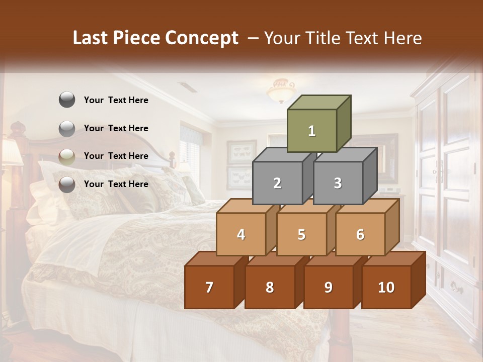 A Bedroom With A Large Bed And A Wooden Dresser PowerPoint Template