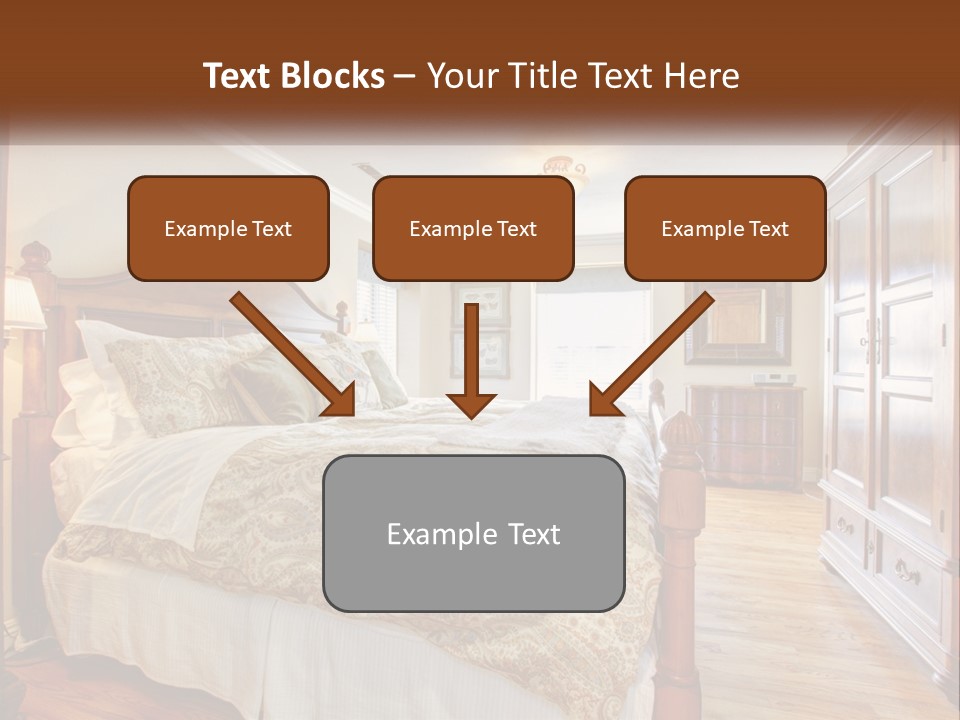 A Bedroom With A Large Bed And A Wooden Dresser PowerPoint Template