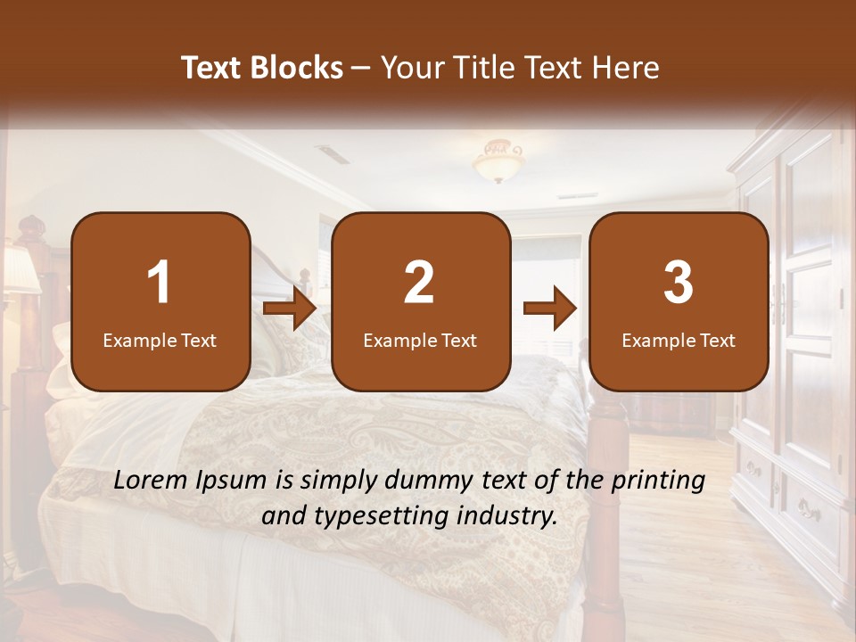 A Bedroom With A Large Bed And A Wooden Dresser PowerPoint Template