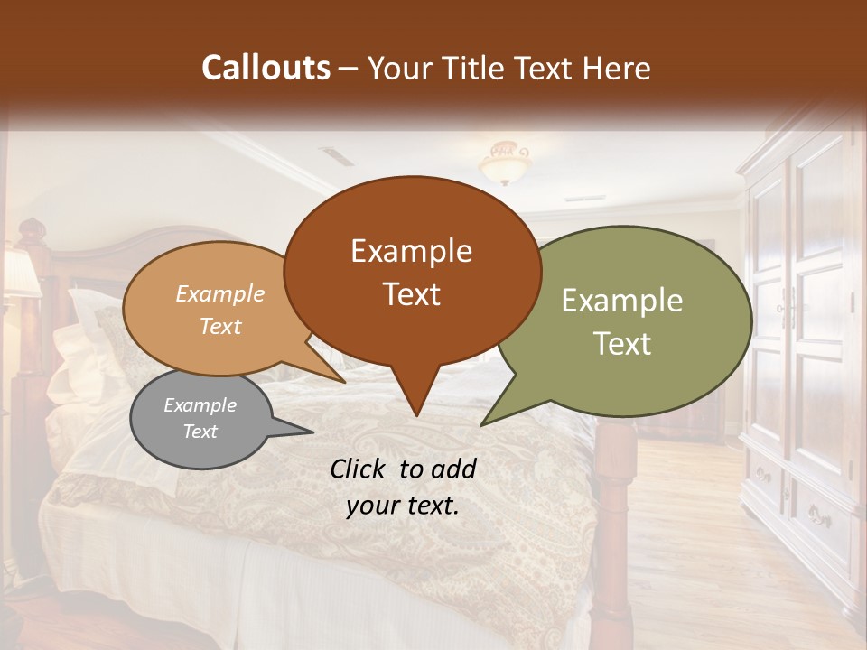 A Bedroom With A Large Bed And A Wooden Dresser PowerPoint Template