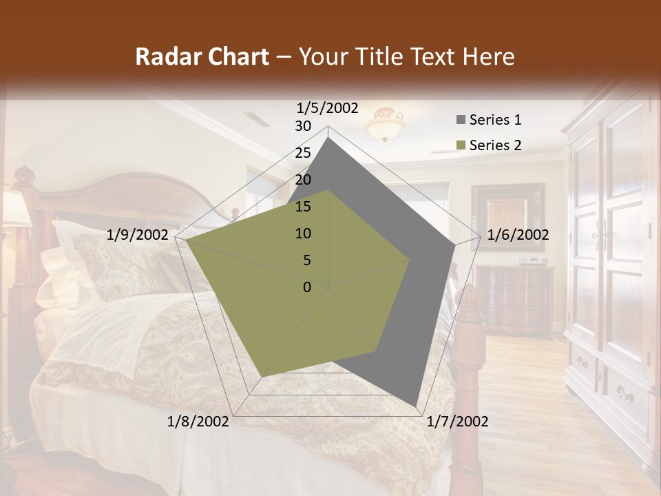 A Bedroom With A Large Bed And A Wooden Dresser PowerPoint Template