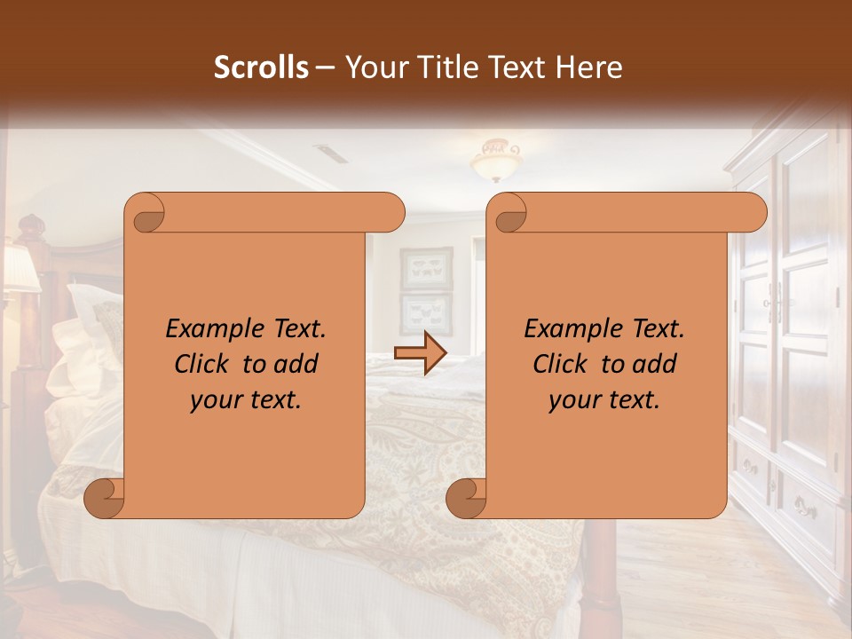 A Bedroom With A Large Bed And A Wooden Dresser PowerPoint Template