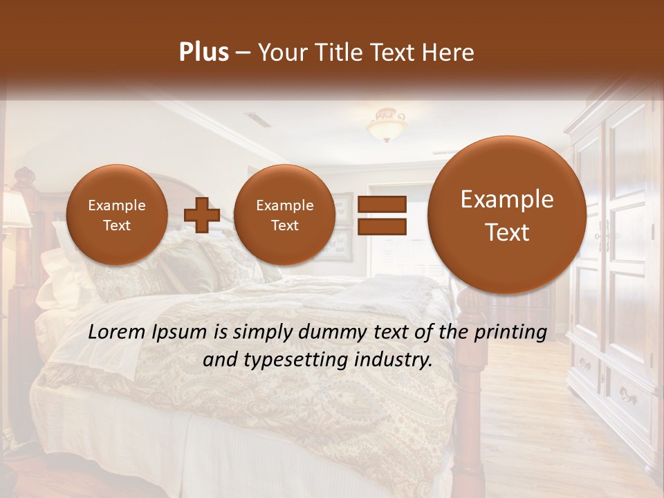 A Bedroom With A Large Bed And A Wooden Dresser PowerPoint Template