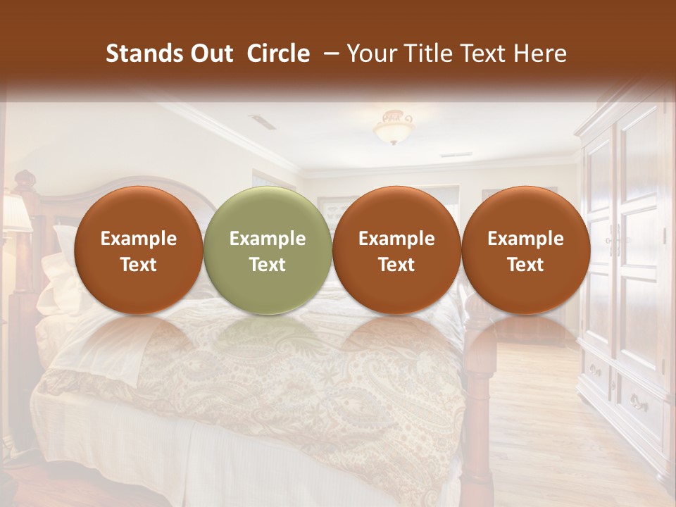 A Bedroom With A Large Bed And A Wooden Dresser PowerPoint Template