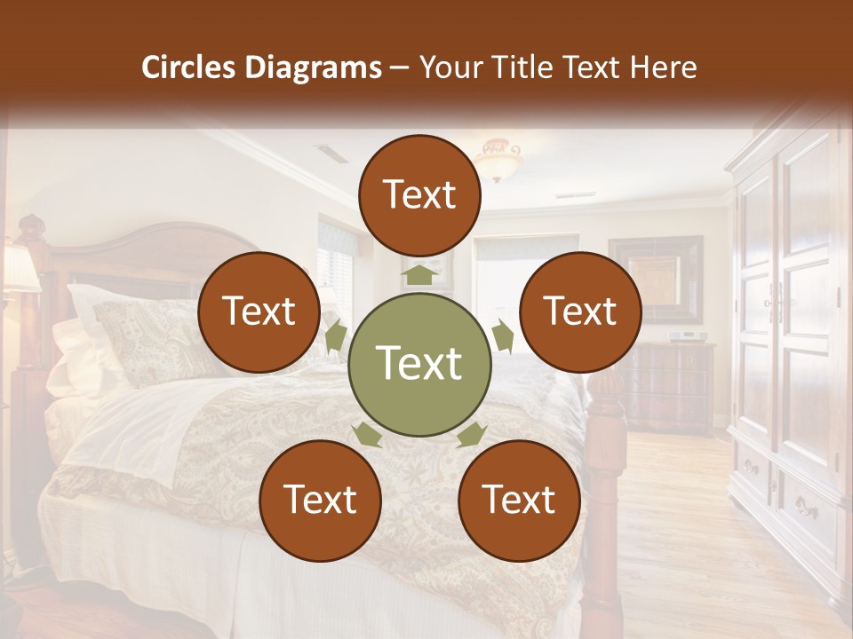 A Bedroom With A Large Bed And A Wooden Dresser PowerPoint Template