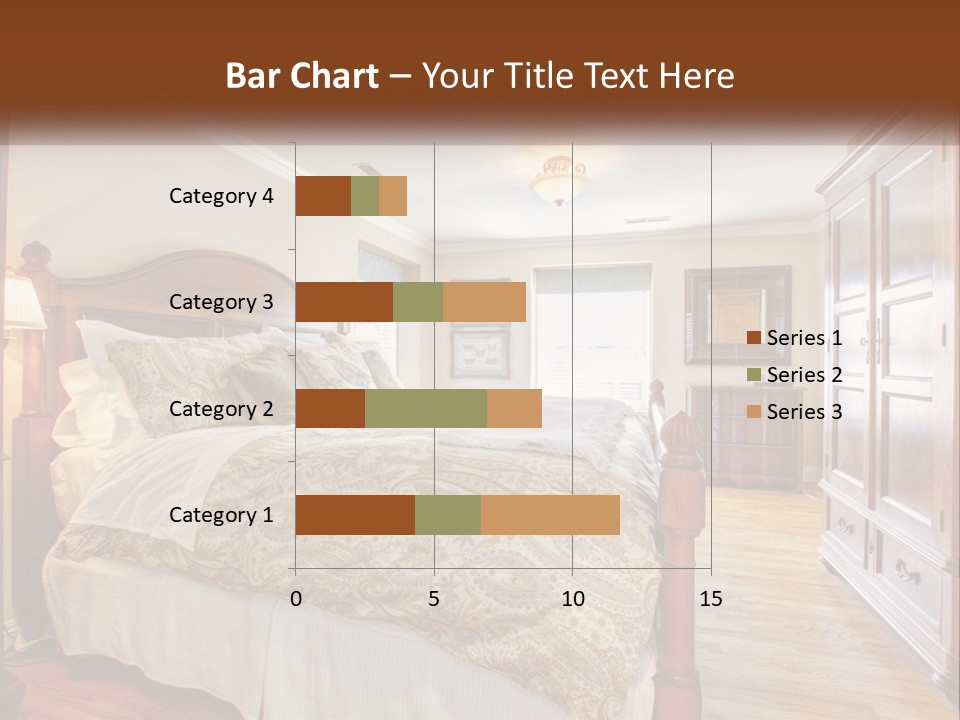 A Bedroom With A Large Bed And A Wooden Dresser PowerPoint Template