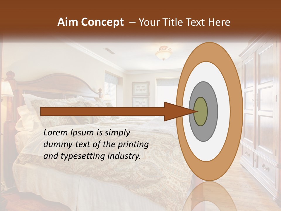 A Bedroom With A Large Bed And A Wooden Dresser PowerPoint Template