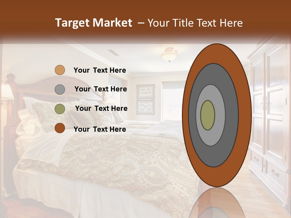 A Bedroom With A Large Bed And A Wooden Dresser PowerPoint Template