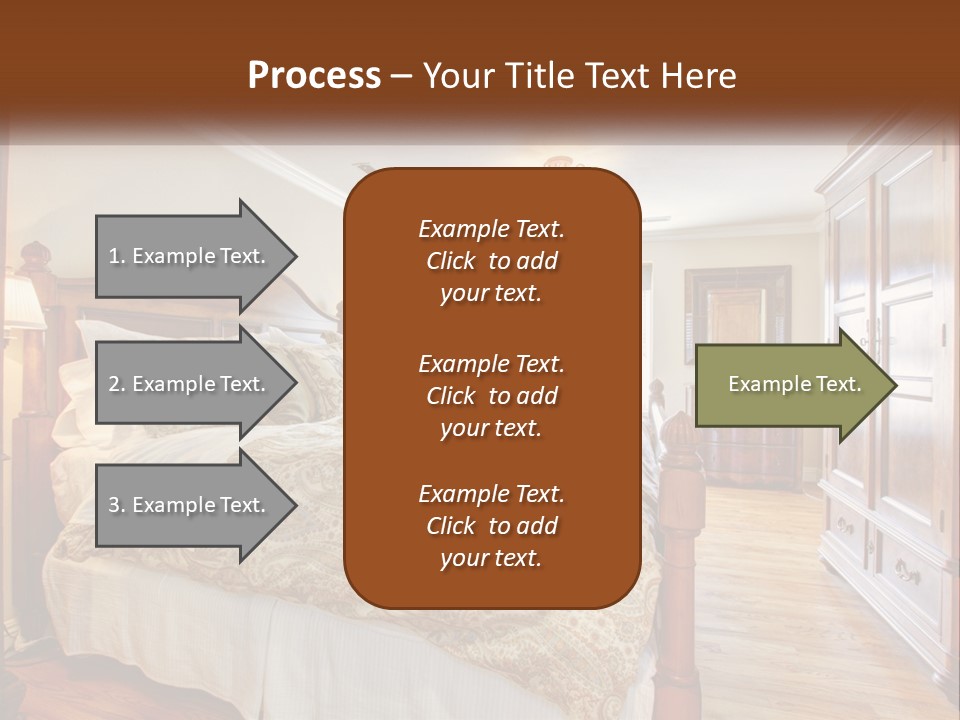 A Bedroom With A Large Bed And A Wooden Dresser PowerPoint Template