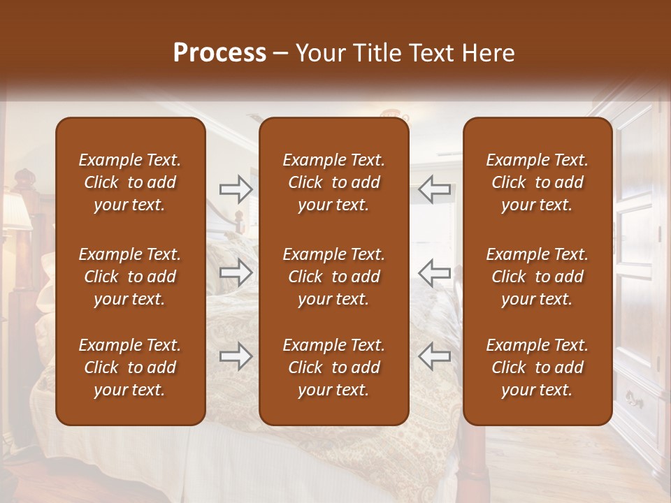 A Bedroom With A Large Bed And A Wooden Dresser PowerPoint Template
