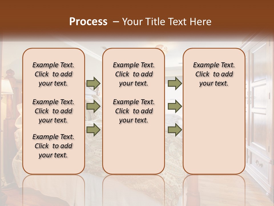A Bedroom With A Large Bed And A Wooden Dresser PowerPoint Template