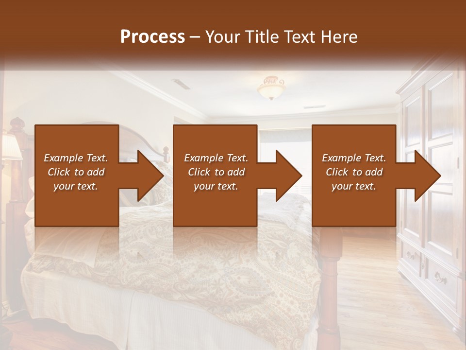 A Bedroom With A Large Bed And A Wooden Dresser PowerPoint Template