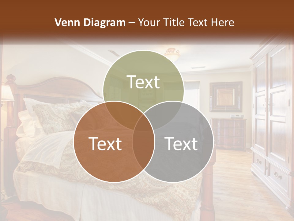 A Bedroom With A Large Bed And A Wooden Dresser PowerPoint Template