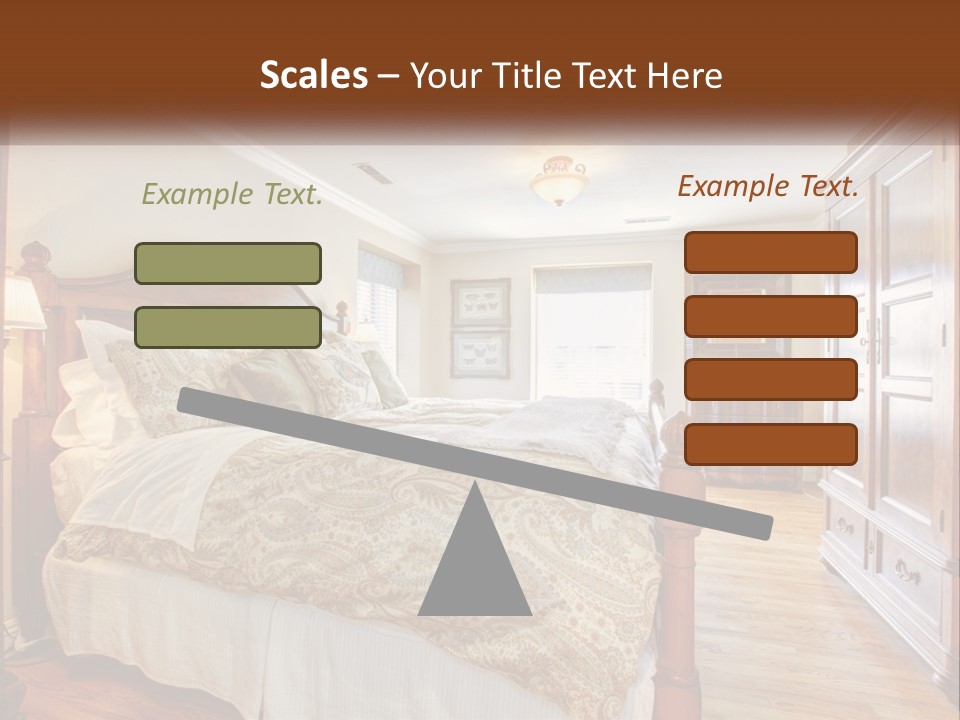 A Bedroom With A Large Bed And A Wooden Dresser PowerPoint Template