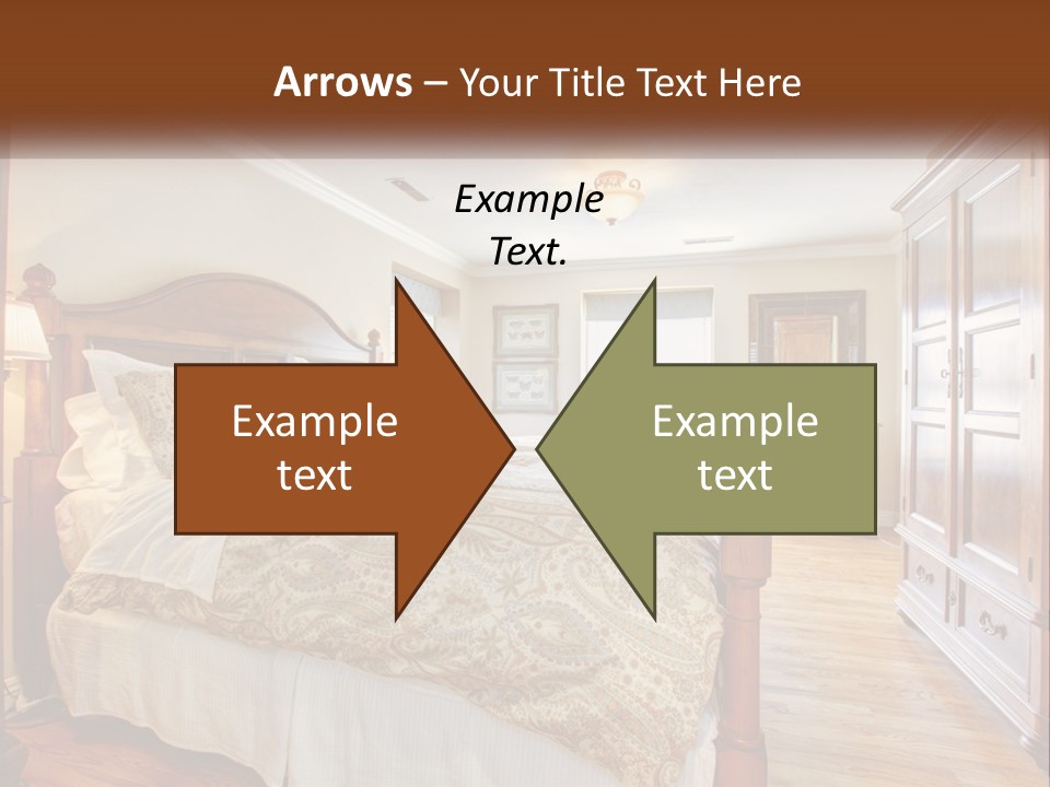 A Bedroom With A Large Bed And A Wooden Dresser PowerPoint Template