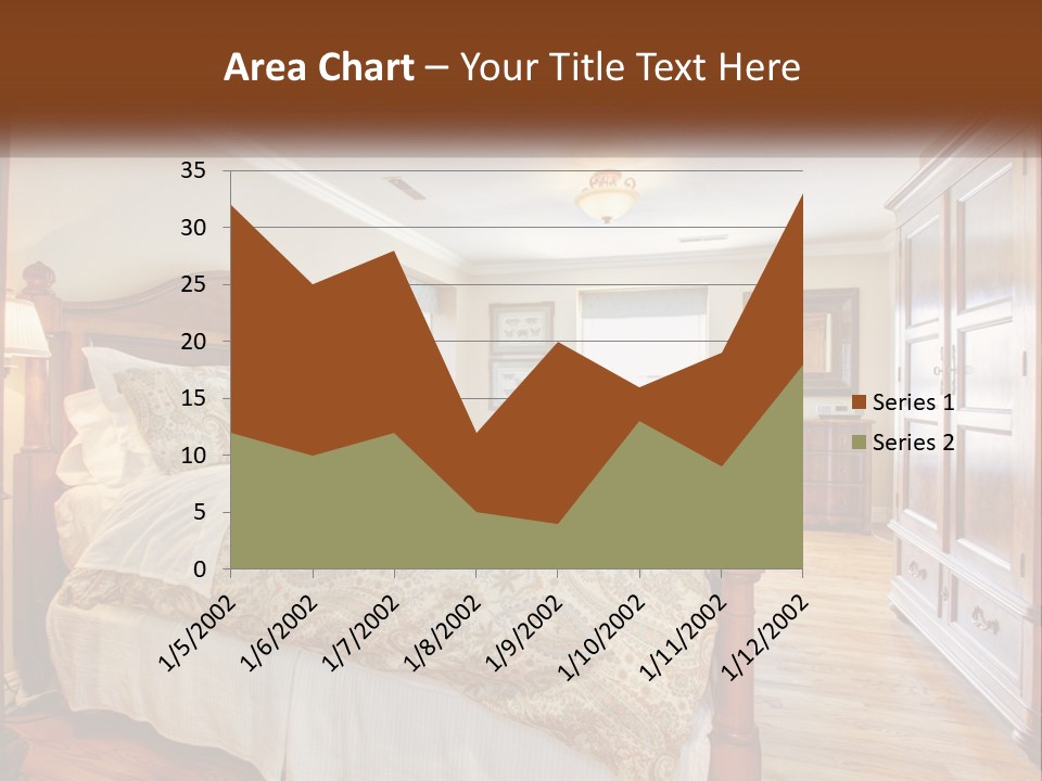 A Bedroom With A Large Bed And A Wooden Dresser PowerPoint Template