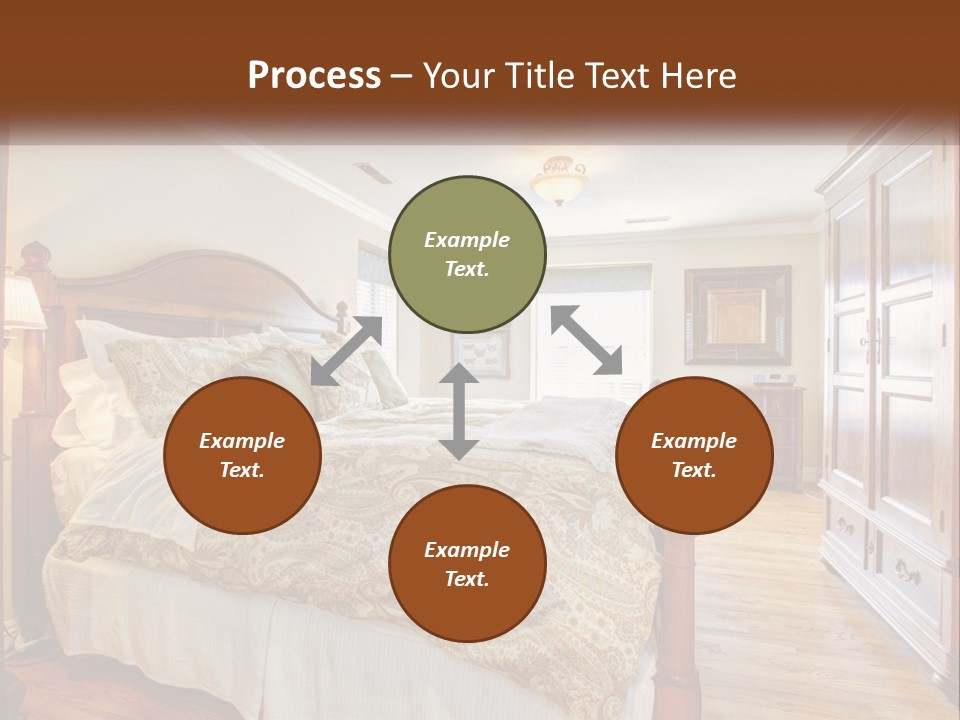 A Bedroom With A Large Bed And A Wooden Dresser PowerPoint Template