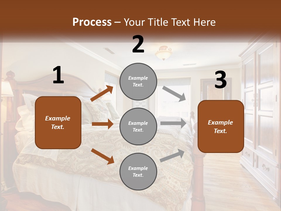 A Bedroom With A Large Bed And A Wooden Dresser PowerPoint Template