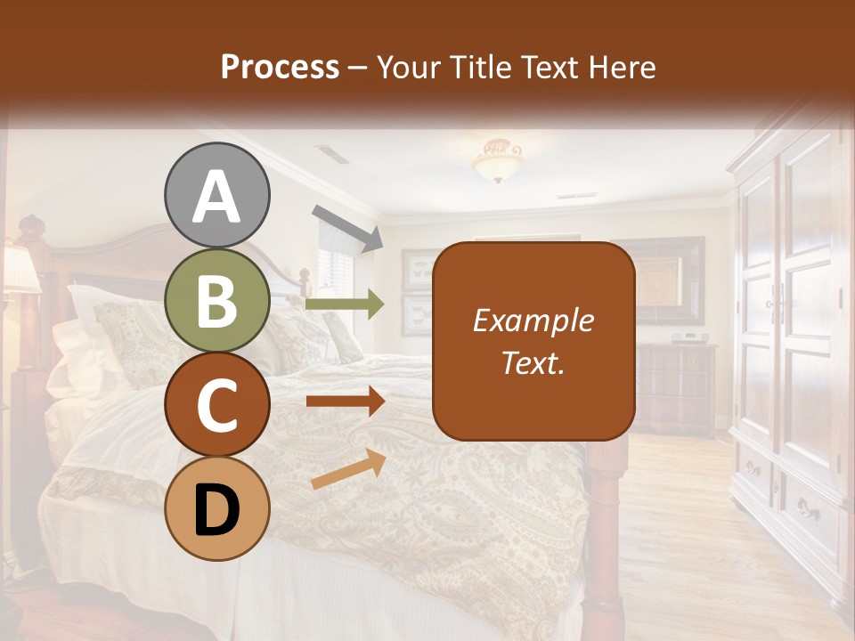 A Bedroom With A Large Bed And A Wooden Dresser PowerPoint Template