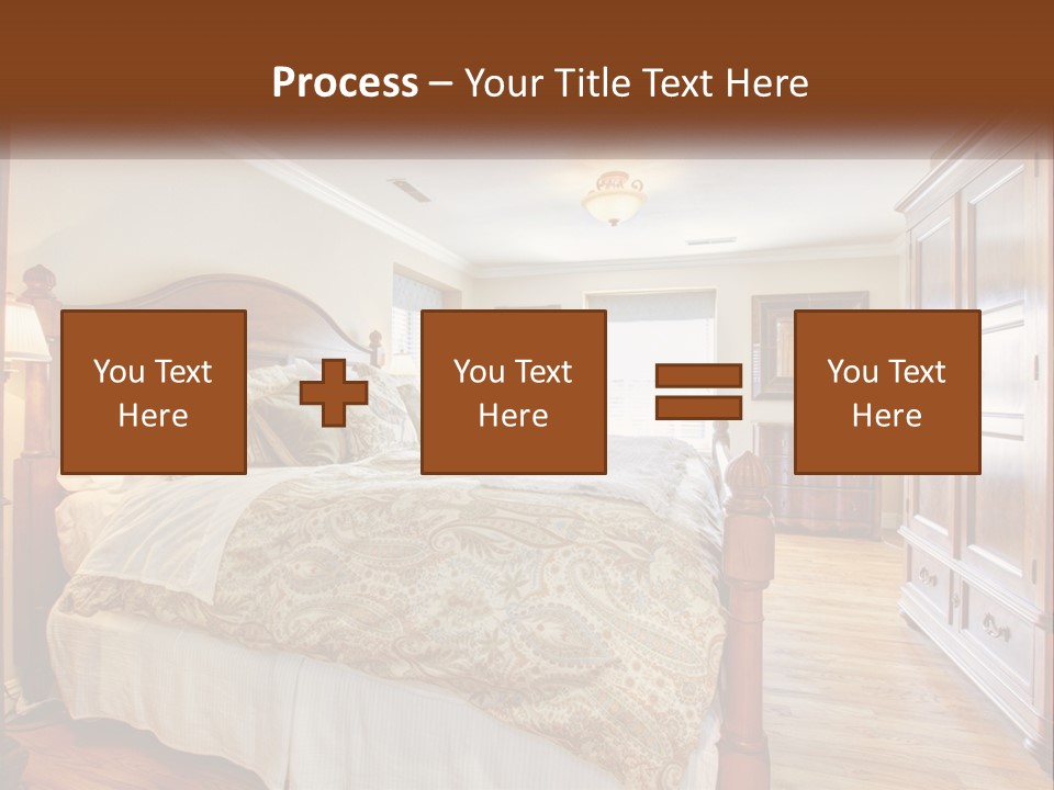 A Bedroom With A Large Bed And A Wooden Dresser PowerPoint Template