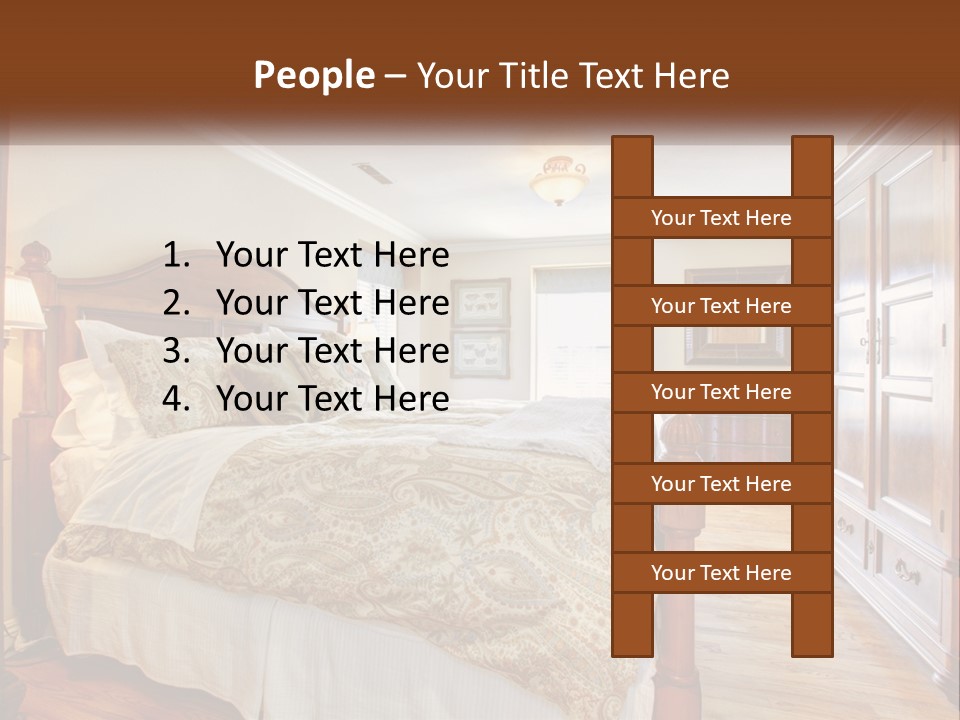 A Bedroom With A Large Bed And A Wooden Dresser PowerPoint Template