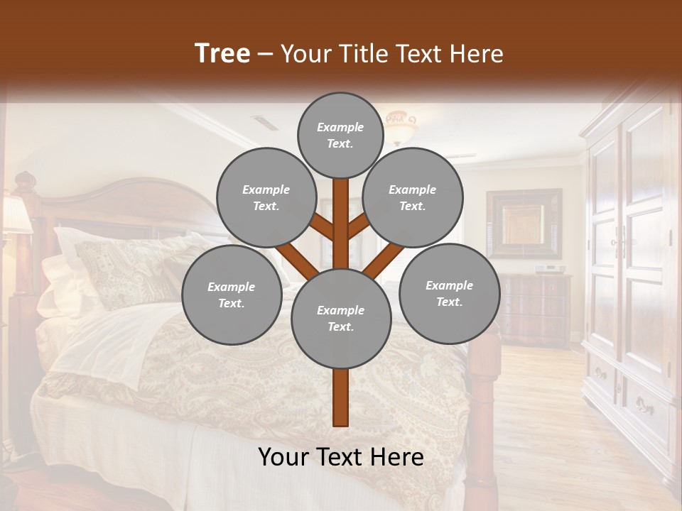 A Bedroom With A Large Bed And A Wooden Dresser PowerPoint Template