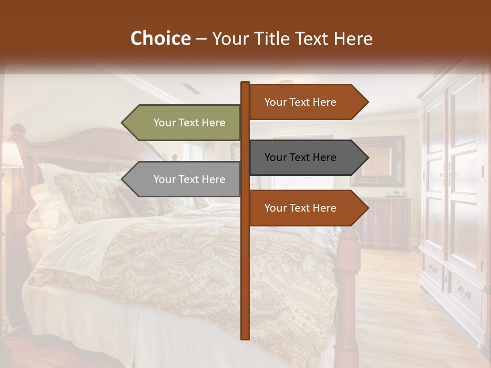 A Bedroom With A Large Bed And A Wooden Dresser PowerPoint Template
