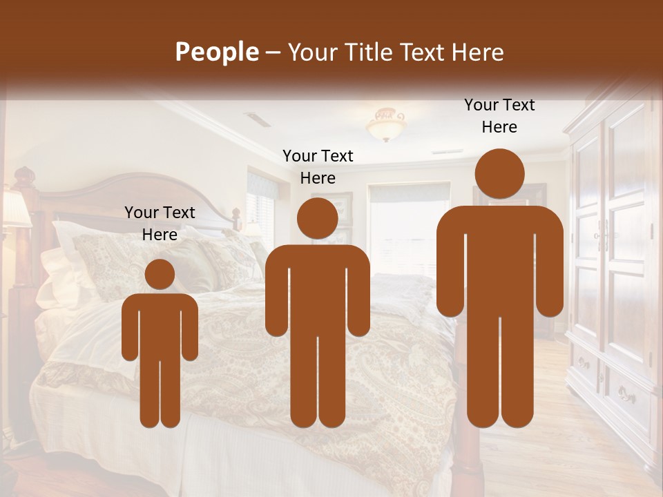 A Bedroom With A Large Bed And A Wooden Dresser PowerPoint Template