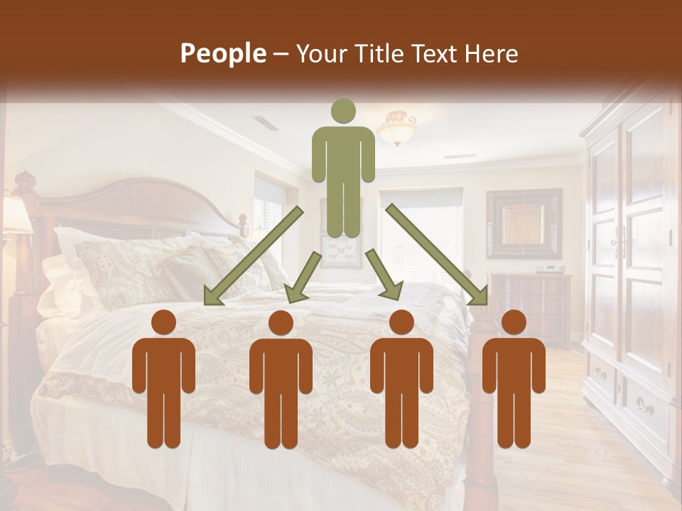 A Bedroom With A Large Bed And A Wooden Dresser PowerPoint Template