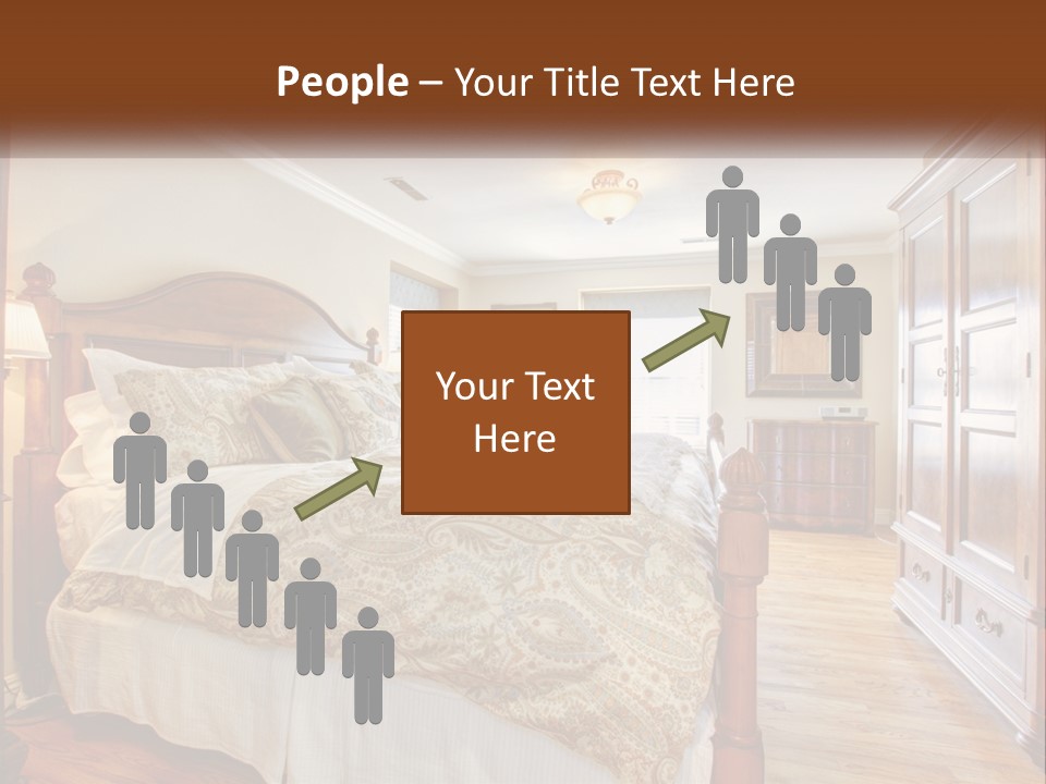 A Bedroom With A Large Bed And A Wooden Dresser PowerPoint Template
